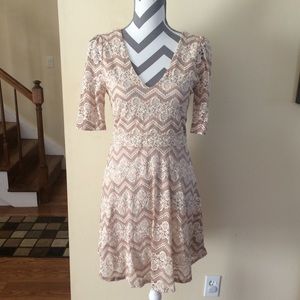 Adorable ivory and beige lace mini dress